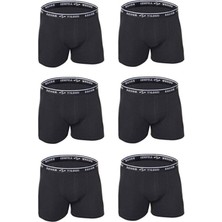 Qulat Yıldızı Erkek Likralı Boxer Siyah 6'lı Paket Elastan Desenli 2XL Beden Rahat Kullanım