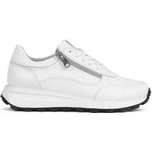 Celal Gültekin Kadın Beyaz Bağcıklı Fermuarlı Deri Sneaker