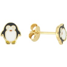 Altın Penguenli Çocuk Küpesi