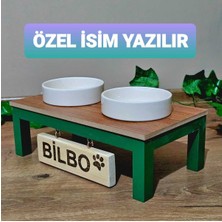 Renkli Isimli Seramik Kedi ve Köpek Mama Su Kabı Çiftli Dekoratif Set