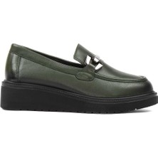 Kadın Haki Dolgu Topuklu Deri Ayakkabı