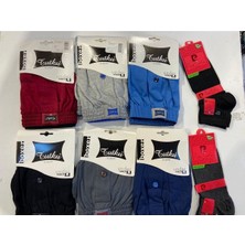 Qulat Tutku 6' Paket  Pamuklu Boxer 3XL Erkek İçin 2 Adet Pierre Cardin Bambu Çorap Hediyeli