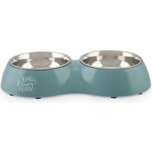 Turkuaz Paslanmaz Çelik Köpek Mama ve Su Kabı, 34X17,5CM, 2X350ML