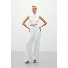 Bel Detaylı Pantolon - Ekru