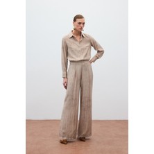 Desenli Salaş Pantolon - Bej