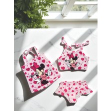 Kız Çocuk Karakter Baskılı Eteği Fırfırlı- Ip Bağlamalı Çanta Mayo Bikini 3 Lü Takım