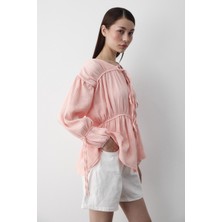 Pembe %100 Pamuk Kolu Lastikli Müslin Gömlek