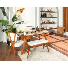 Vowturkey Palace İskandinav El İşçiliği Mutfak&Salon Masa Sandalye Takımı 80*160(2S1M1B)