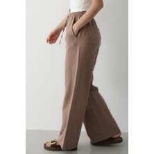 Vizon Beli Lastikli Pamuklu Keten Pantolon