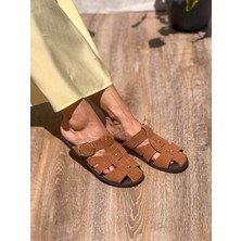 Noa Kemer Detaylı Taba Süet Terlik