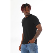Erkek Slim Fit Pamuk Likra Basic Kısa Kol T-Shirt-Siyah