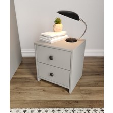 %100 Mdf 2 Çekmeceli Komodin Gri-Soft Beyaz
