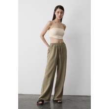 Çağla Beli Lastikli Pamuklu Keten Pantolon
