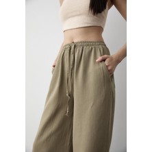 Çağla Beli Lastikli Pamuklu Keten Pantolon