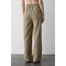 Çağla Beli Lastikli Pamuklu Keten Pantolon