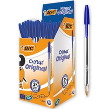 Cristal Medium Tükenmez Kalem Mavi 50'li Kutu, 1.0 mm Orta Kalınlıkta Uç, Şeffaf Gövde, Delikli Kapak