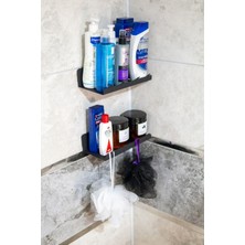 Yapışkanlı 2 Li Siyah Köşe Şampuan Tutucu, Banyo Düzenleyici, Mutfak ve Raf Düzenleyici