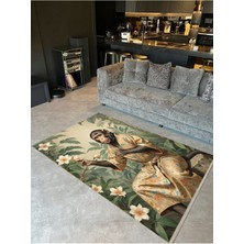 Buse Koleksiyonu Maymun ve Çiçekler Desenli Dokuma Taban Modern Dekoratif Halı BUSE34