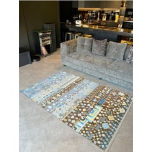 Barcelona Koleksiyonu Mavi Kahverengi Geleneksel Motifli Modern Dekoratif Halı BARCELONA68