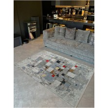 Barcelona Koleksiyonu Gri Tonlarda Soyut Taş Duvar Desenli Modern Dekoratif Halı 18