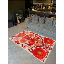 Barcelona Koleksiyonu Kırmızı Tonlarda Floral Gül Desenli Modern Dekoratif Halı 13