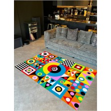 Buse Koleksiyonu Çok Renkli Geometrik Şekiller Desenli Dokuma Taban Modern Dekoratif Halı BUSE15