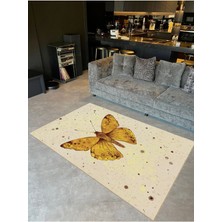 Buse Koleksiyonu Sarı Kelebek Desenli Dokuma Taban Modern Dekoratif Halı BUSE32