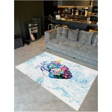 Buse Koleksiyonu Çiçek Detaylı Anatomik Kalp Desenli Dokuma Taban Modern Dekoratif Halı BUSE27