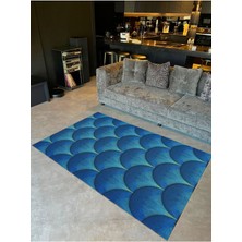 Buse Koleksiyonu Mavi Temalı Soyut Şekiller Detaylı Dokuma Taban Modern Dekoratif Halı BUSE45