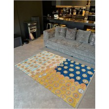 Barcelona Koleksiyonu Sarı Mavi Temalı Dokuma Taban Modern Dekoratif Halı BARCELONA46