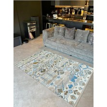 Barcelona Koleksiyonu Soft Renklerde Karma Figürler ve Motifler Desenli Vintage Dekoratif Halı 62