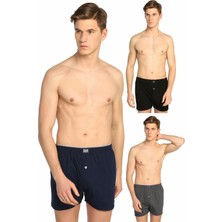 Qulat Erkek Düğmeli Boxer 3'lü Paket Siyah Penye ELF568T0117CCM3 L Beden İçin