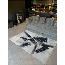 Barcelona Koleksiyonu Siyah Gri Temalı Soyut Geometrik Grafiti Desenli Modern Dekoratif Halı 06