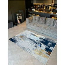 Barcelona Koleksiyonu Siyah Gri Temalı Soyut Desenli Dokuma Taban Modern Dekoratif Halı BARCELONA48