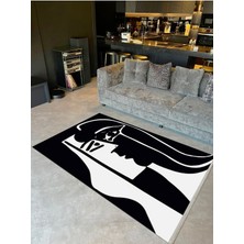Barcelona Koleksiyonu Siyah Beyaz Soyut Desenli Modern Dekoratif Halı BARCELONA66