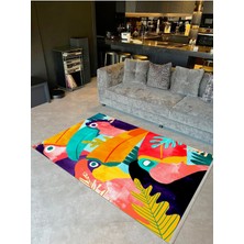 Barcelona Koleksiyonu Çok Renkli Tukan Papağanları Desenli Modern Dekoratif Halı BARCELONA69