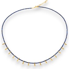 G&A Jewels Doğal Lapis Lazuli Boncuklu Kolye | Zarif 925 Ayar Gümüş & Altın Kaplama Charm'lar | Kadınlar İçin Doğal Taş Takı, Mükemmel Hediye