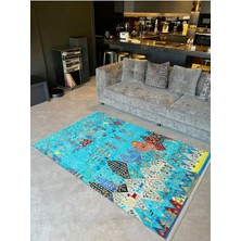 Barcelona Koleksiyonu Turkuaz Temalı Etnik Motifler Desenli Vintage Dekoratif Halı 60