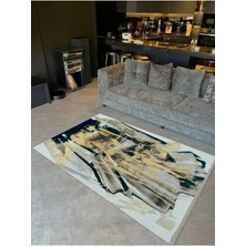 Barcelona Koleksiyonu Siyah Sarı Bej Soyut Desenli Dokuma Taban Modern Dekoratif Halı BARCELONA36