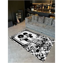 Buse Koleksiyonu Siyah Beyaz Temalı Kaset ve Kadın Desenli Dokuma Taban Modern Dekoratif Halı BUSE28