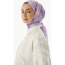 Fenza Scarf  Zeta Lila Yaprak Desen Pamuklu Şal