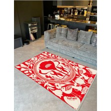 Barcelona Koleksiyonu Kırmızı Bej Modern Çiçek ve Yapraklar Dokuma Taban Dekoratif Halı BARCELONA01