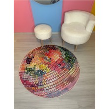 Buse Koleksiyonu Çok Renkli Disko Topu Görünümlü Yuvarlak Dokuma Taban Halı BUSE48