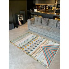 Barcelona Koleksiyonu Çok Renkli Eskitme Geometrik Motifler Desenli Vintage Dekoratif Halı 57