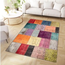Cansu Koleksiyonu Patchwork Görünümlü Çok Renkli Dokuma Taban Modern Dekoratif Halı CANSU10