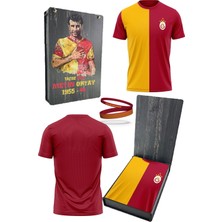 Galatasaray Orijinal Lisanslı 5 Yıldızlı Sarı Kırmızı Erkek T-Shirt + Bileklik Set Hediyelik Ahşap Kutulu