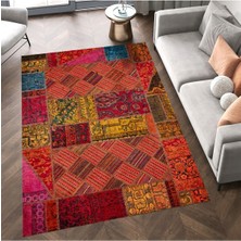 Cansu Koleksiyonu Patchwork Görünümlü Çok Renkli Dokuma Taban Modern Dekoratif Halı CANSU08