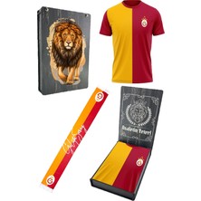 Galatasaray Orijinal Lisanslı 5 Yıldızlı Sarı Kırmızı Erkek T-Shirt + Şal Kaşkol Set Hediyelik Ahşap Kutulu