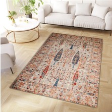 Cansu Koleksiyonu Turuncu Tonlarda Renkli Ağaçlar Desenli Dokuma Taban Modern Dekoratif Halı CANSU32