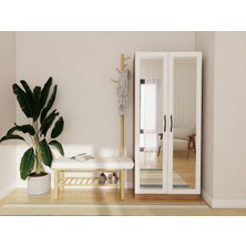 MasifMarket Limila 2 Kapaklı Aynalı Marbella Kiraz-Beyaz Renk Portmanto